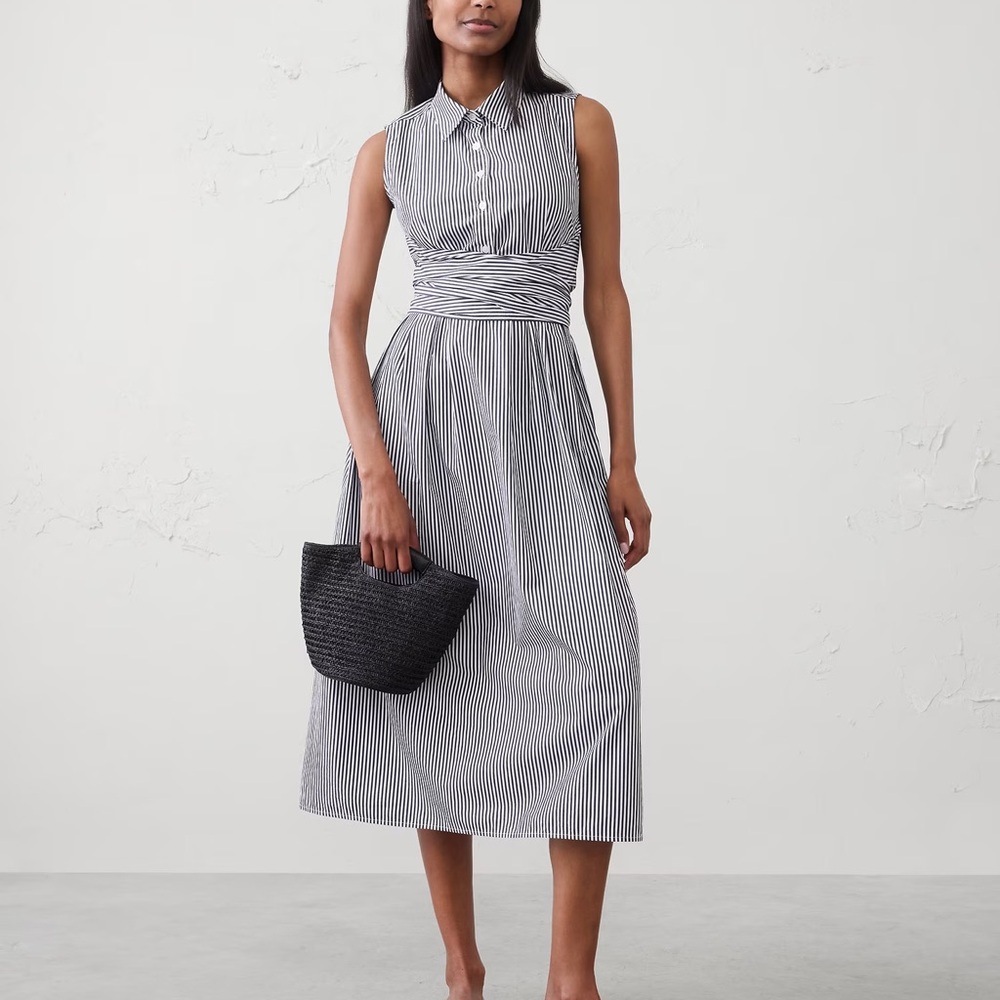 Banana Republic Factory Black and White Striped Sleeveless Shirt Dress